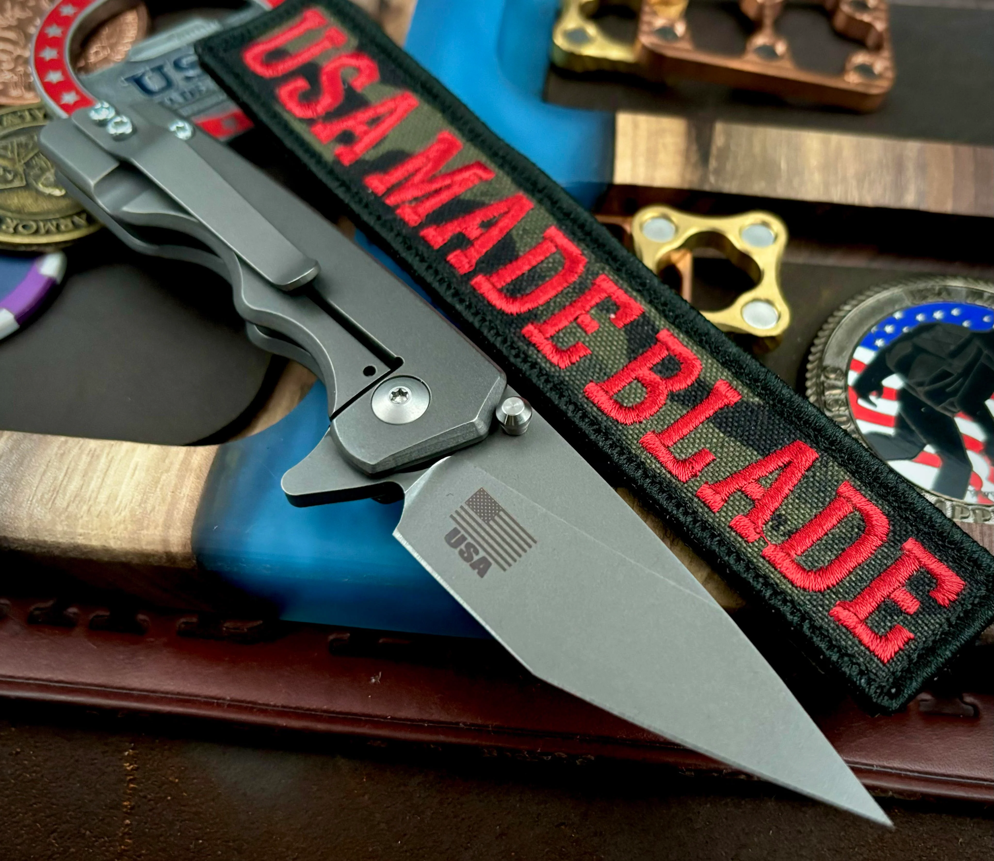 A2D Mark 3 Flipper Small Stonewashed Hiatsu-Rising Grind Smooth Ti on Bearings Magnacut Blade - Image 2