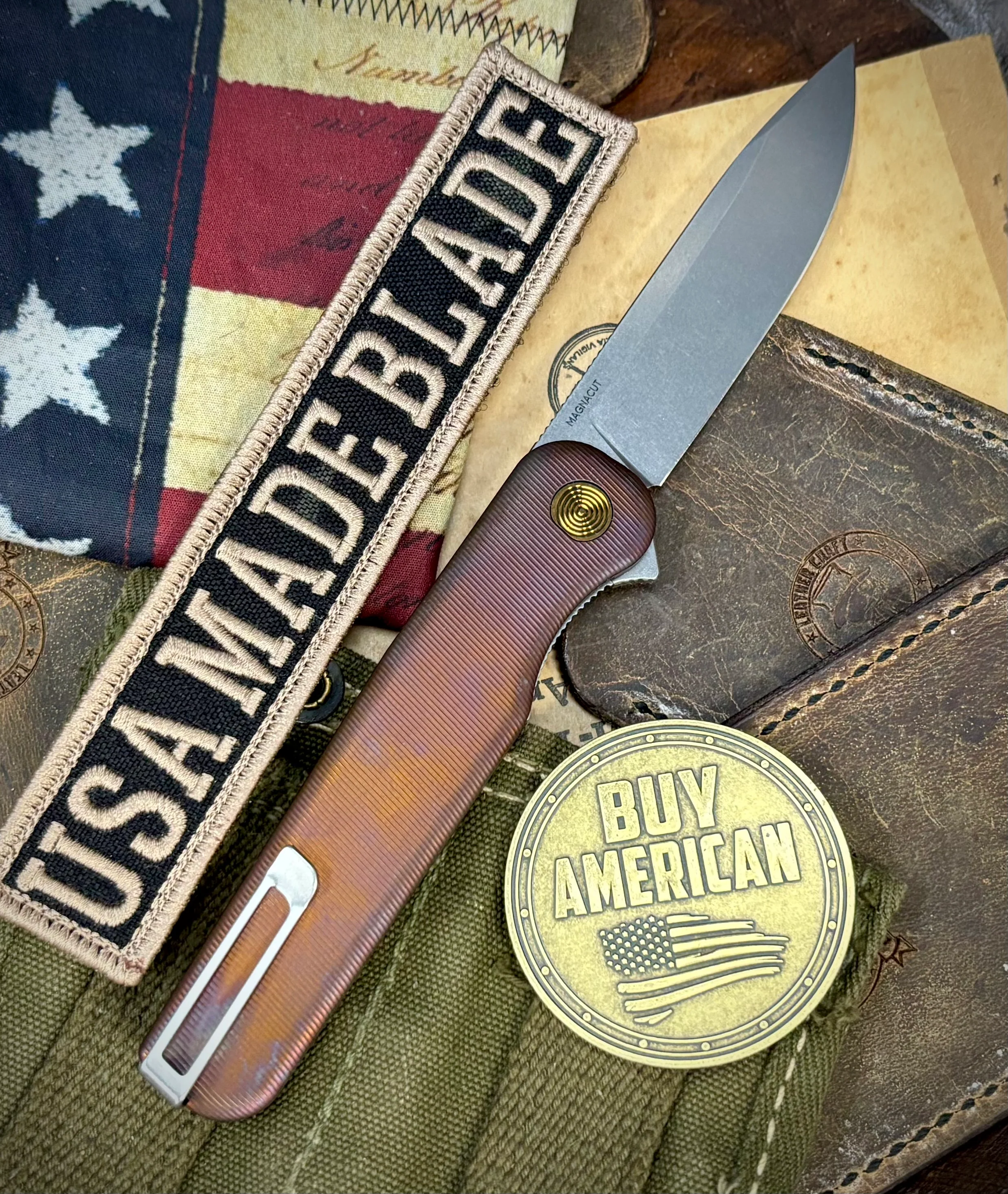 Antique Bronze/Purple Anodized Rockwall Flipper with Stonewashed Magnacut Blade Countoured Ti Handles with Ti Hardware from Tactile Knife Co. - Image 2