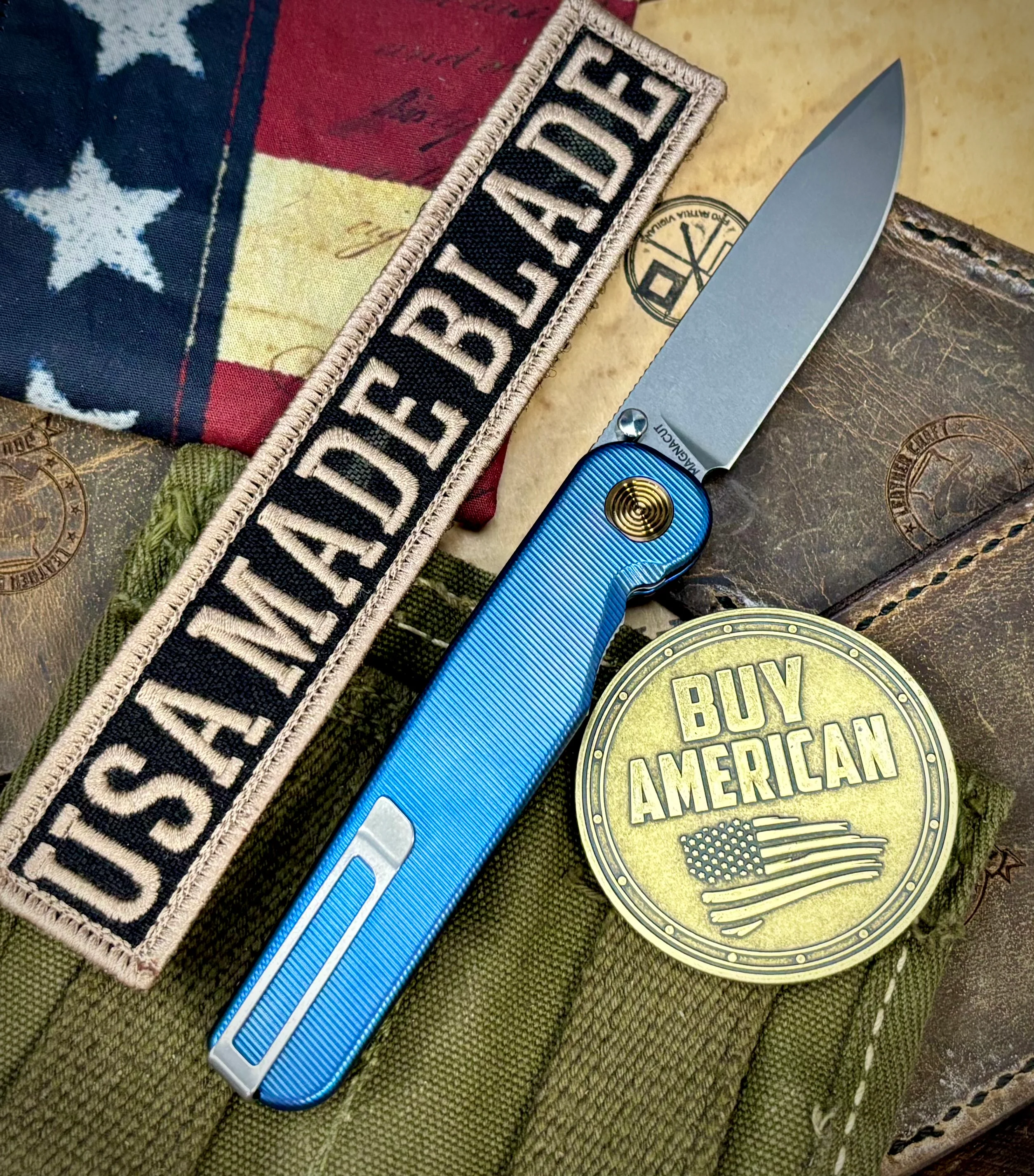 Carolina Blue with Bronze Hardware Anodized Tactile Knives Rockwall Thumbstud Ti Liner Lock in Magnacut - Image 2