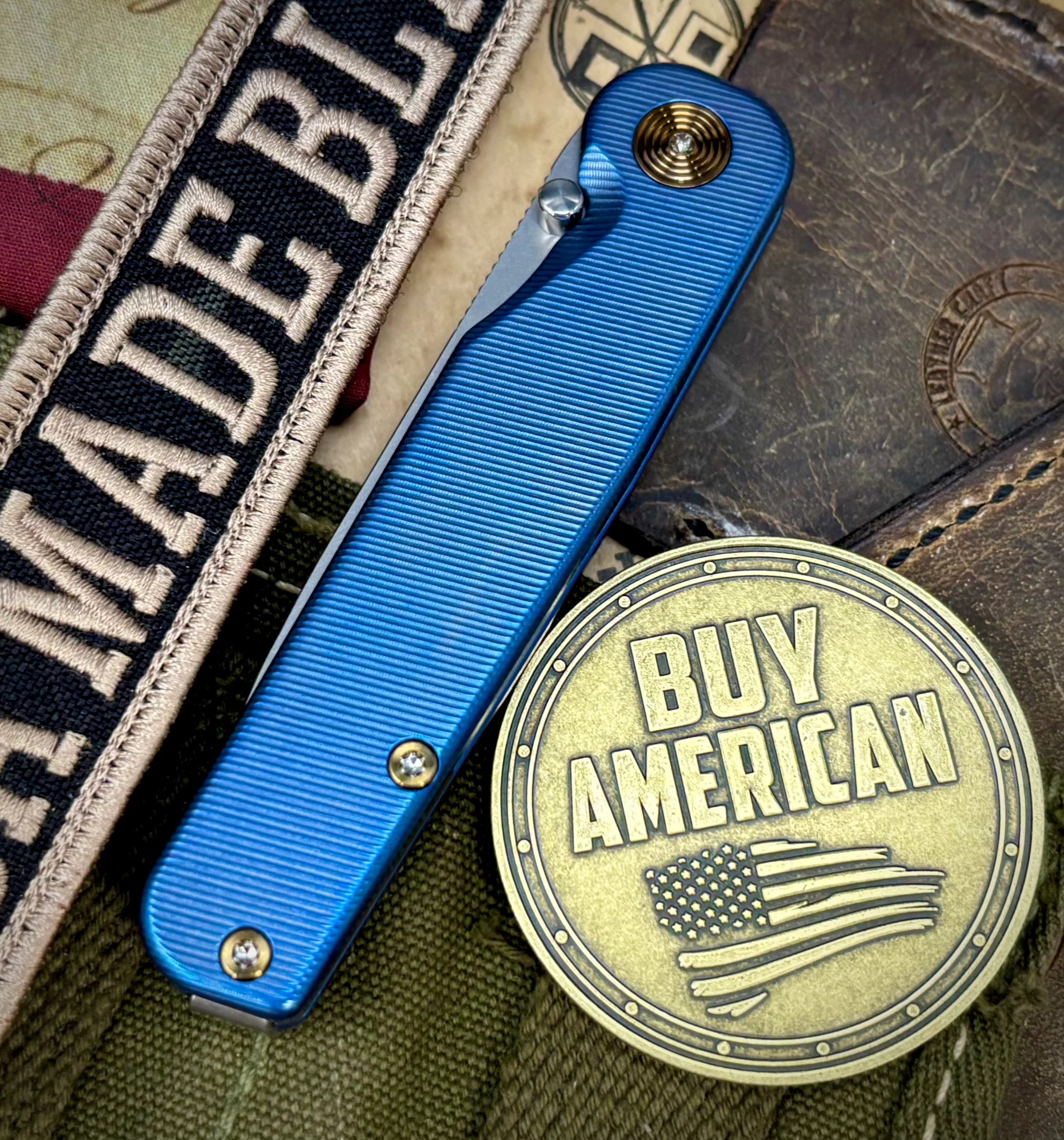 Carolina Blue with Bronze Hardware Anodized Tactile Knives Rockwall Thumbstud Ti Liner Lock in Magnacut - Image 3