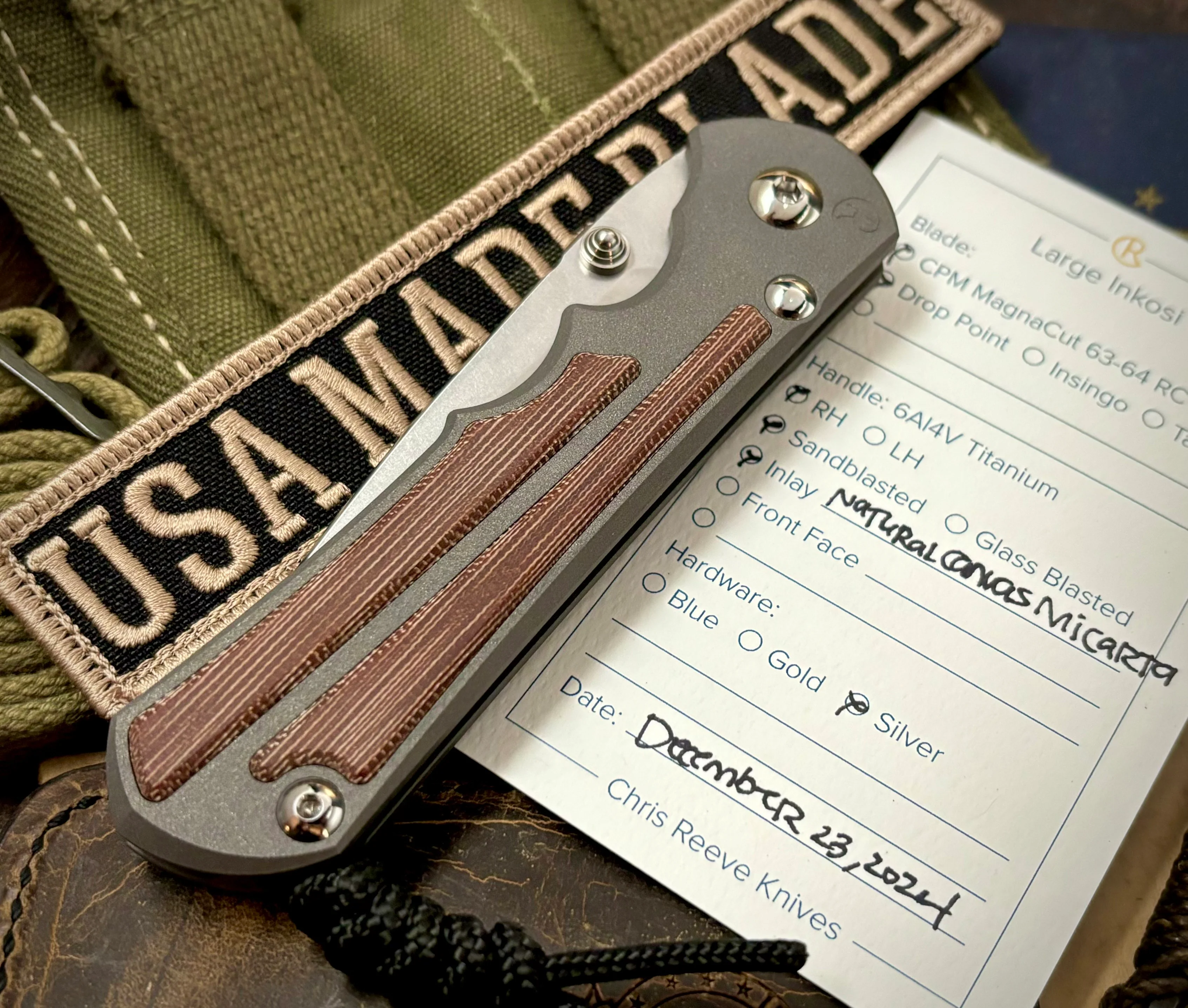 Chris Reeve Large Inkosi with Natural Micarta Inlay 12/19/2024 Magnacut - Image 3