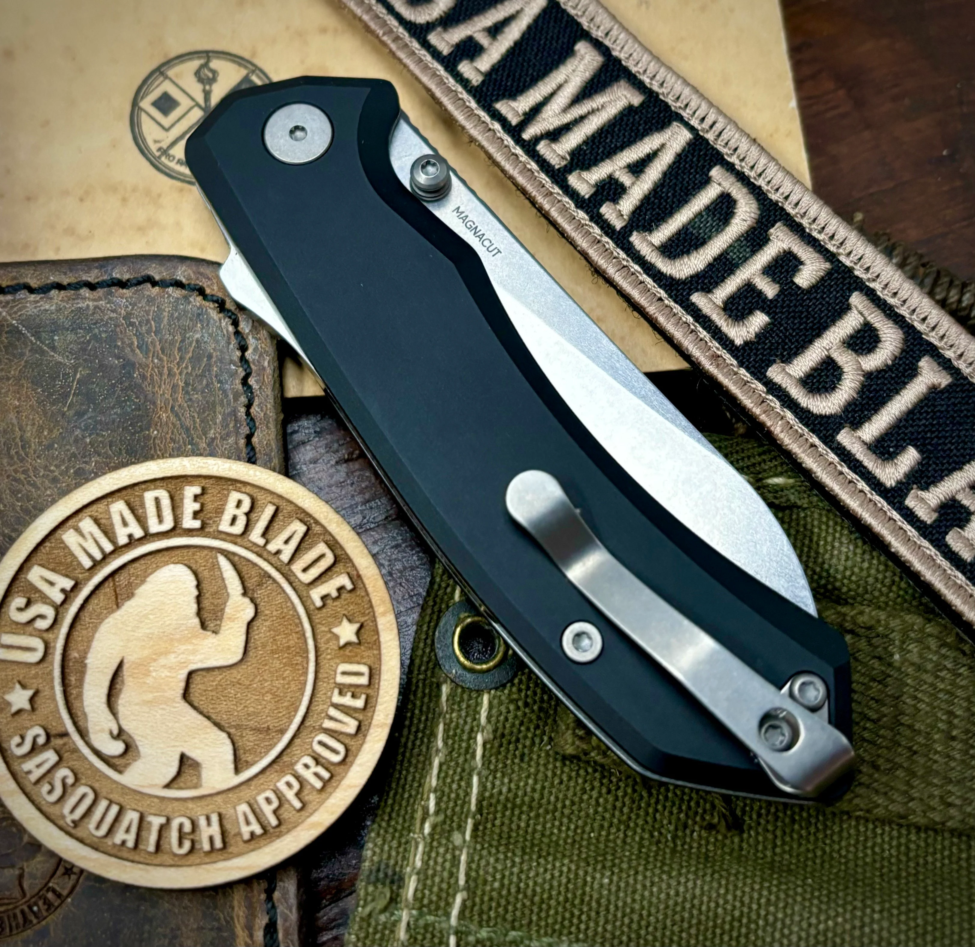 Chupacabra from Tactile Knife Company Tumbled Magnacut with Black Aluminum Scales Ti Hardware and Ti Lynch Clip - Image 3