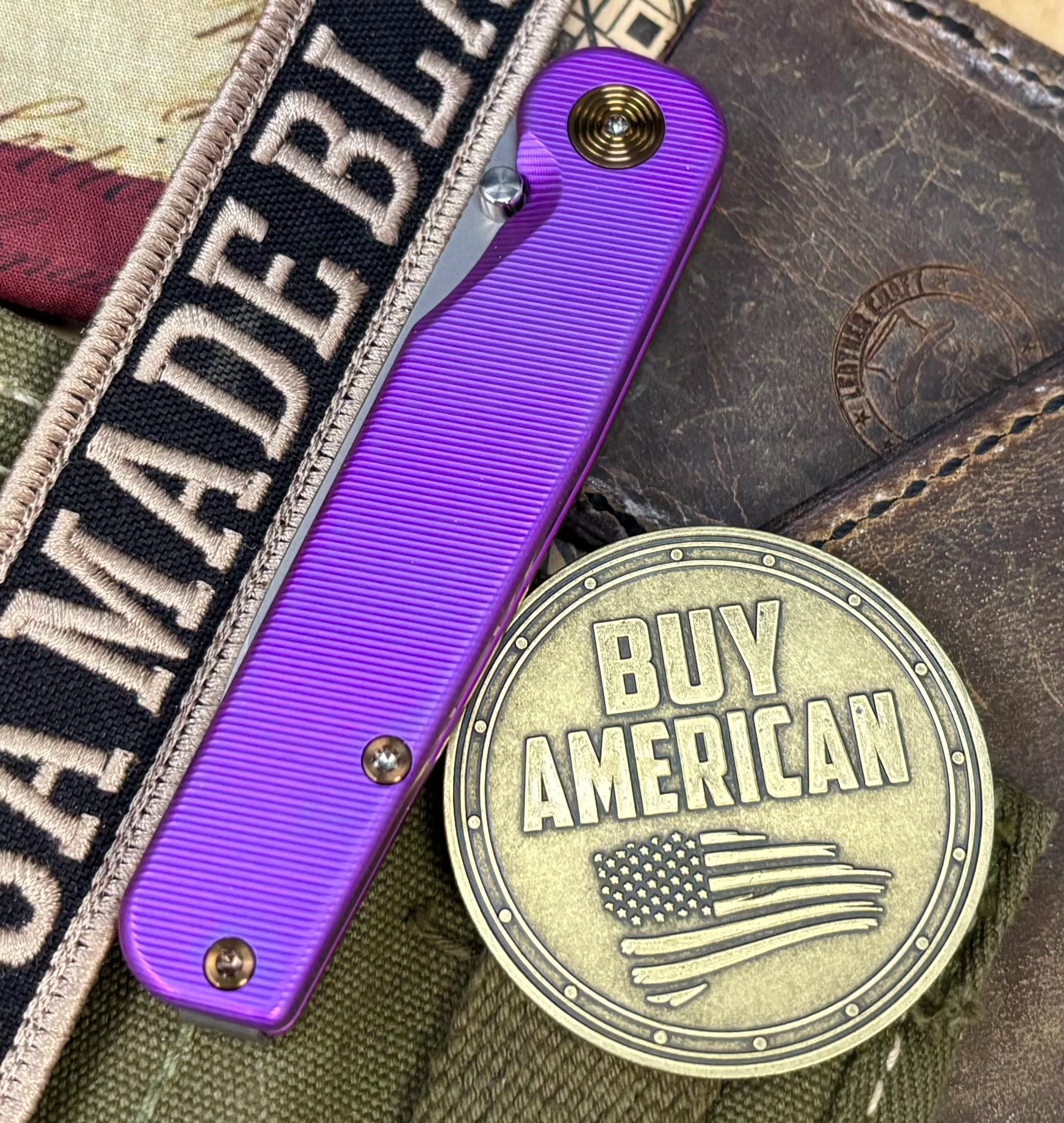 High Res Purple with Bronze Hardware Anodized Tactile Knives Rockwall Thumbstud Ti Liner Lock in Magnacut - Image 3