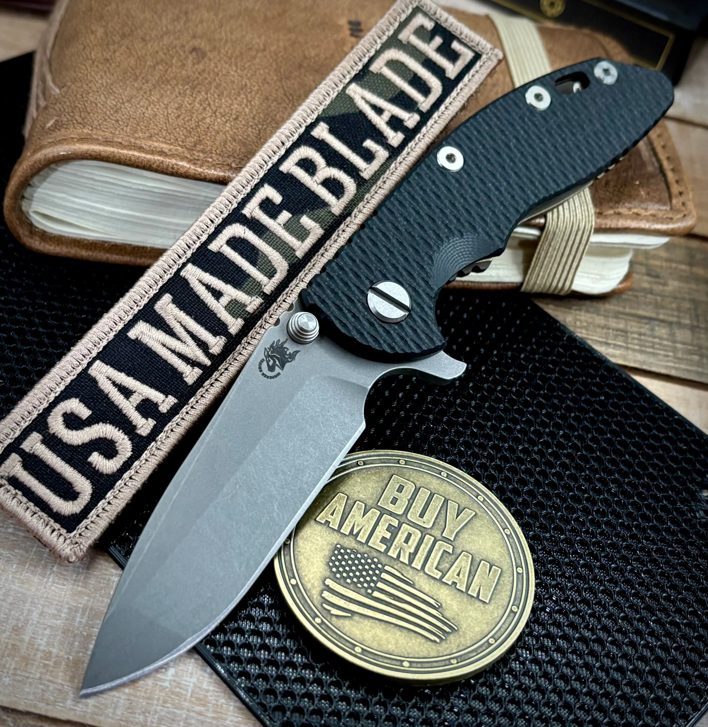Hinderer XM-18 3.25 Spanto Black G10 Battle Bronze Ti and Working Finish Magnacut Blade