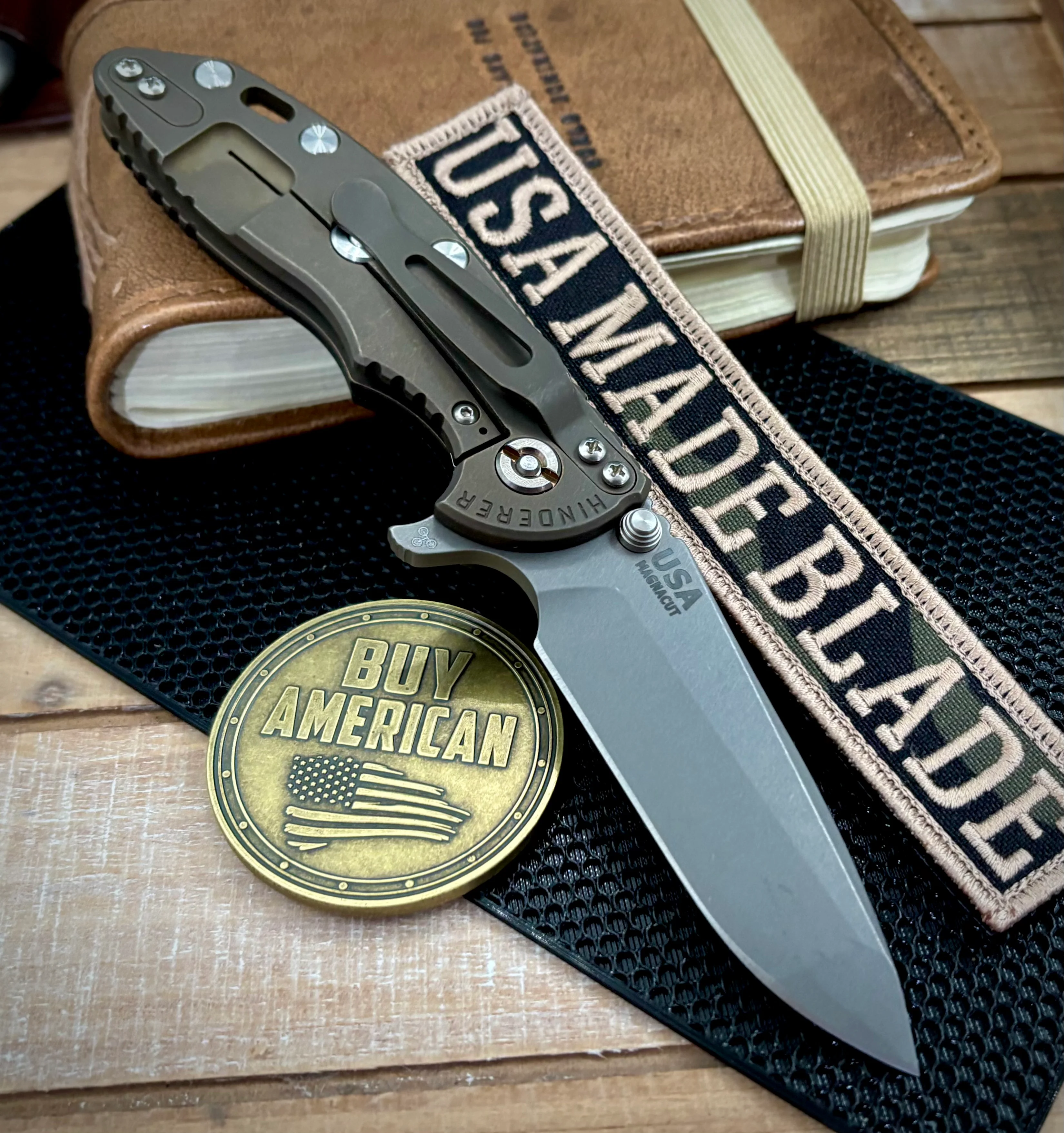 Hinderer XM-18 3.25 Spanto Black G10 Battle Bronze Ti and Working Finish Magnacut Blade - Image 2