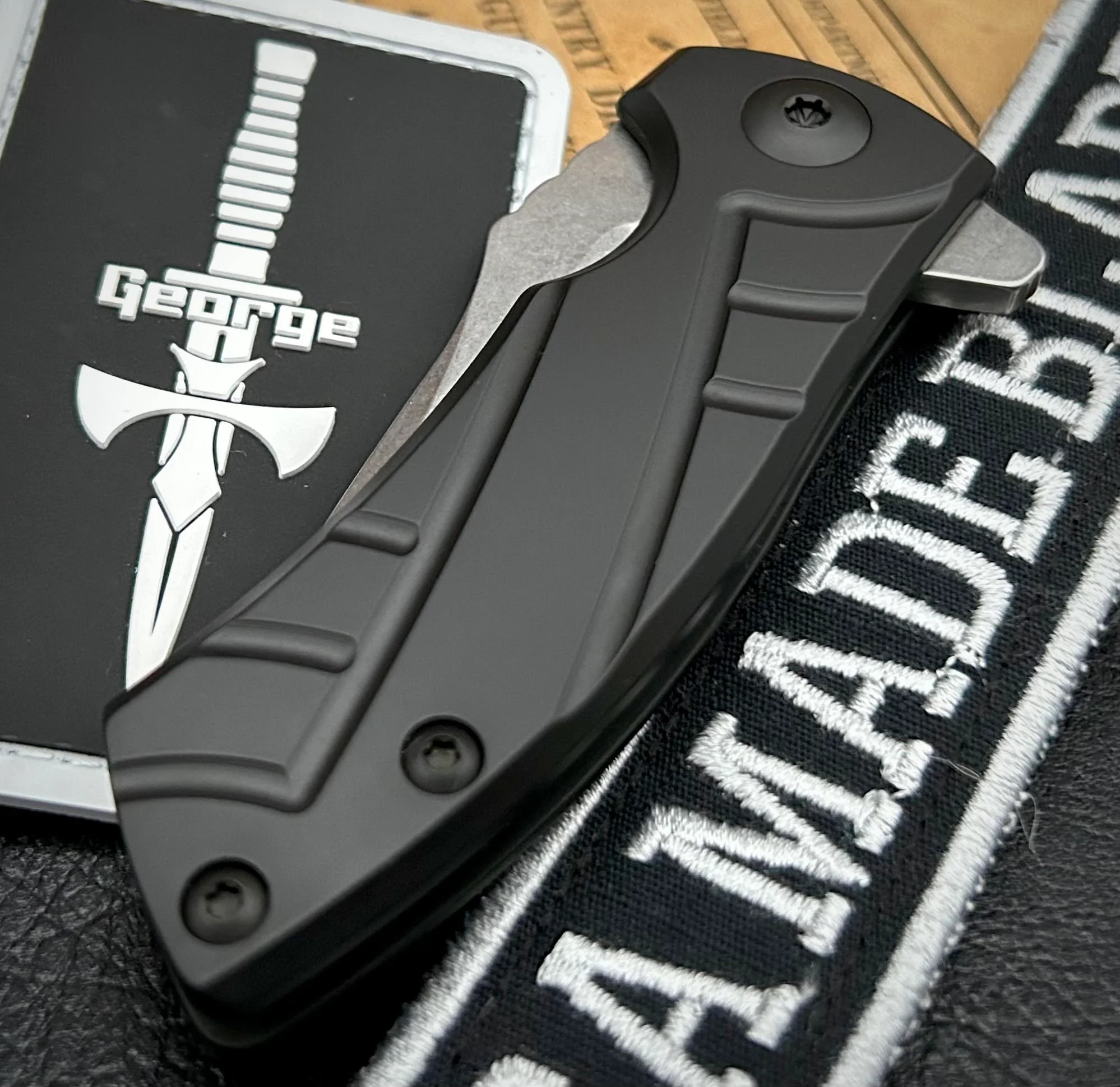 Les George Knives ESV Flipper Black DLC Sweep Ti and S45VN Blade USA Made Blade EXCLUSIVE - Image 3