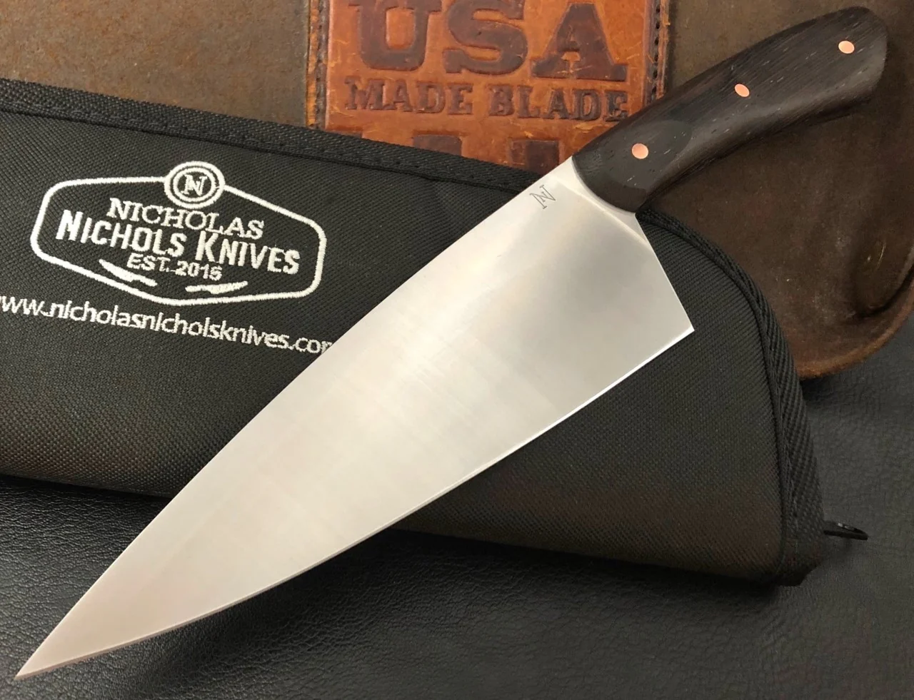 Nicholas Nichols Chef Knife Wenge with Copper Pins Nitro-V