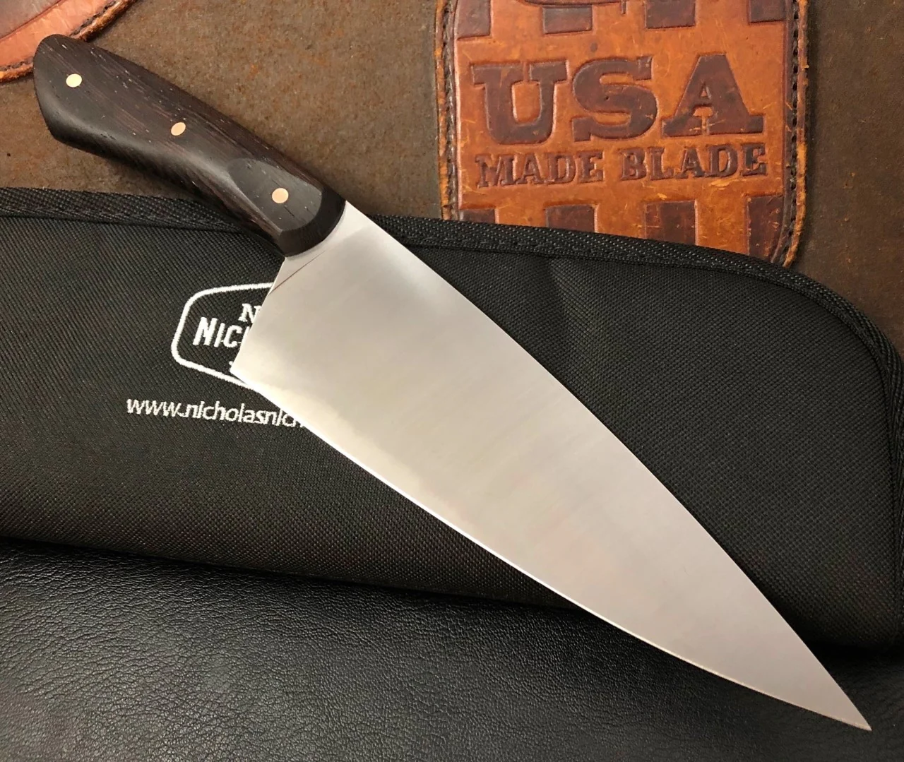 Nicholas Nichols Chef Knife Wenge with Copper Pins Nitro-V - Image 2