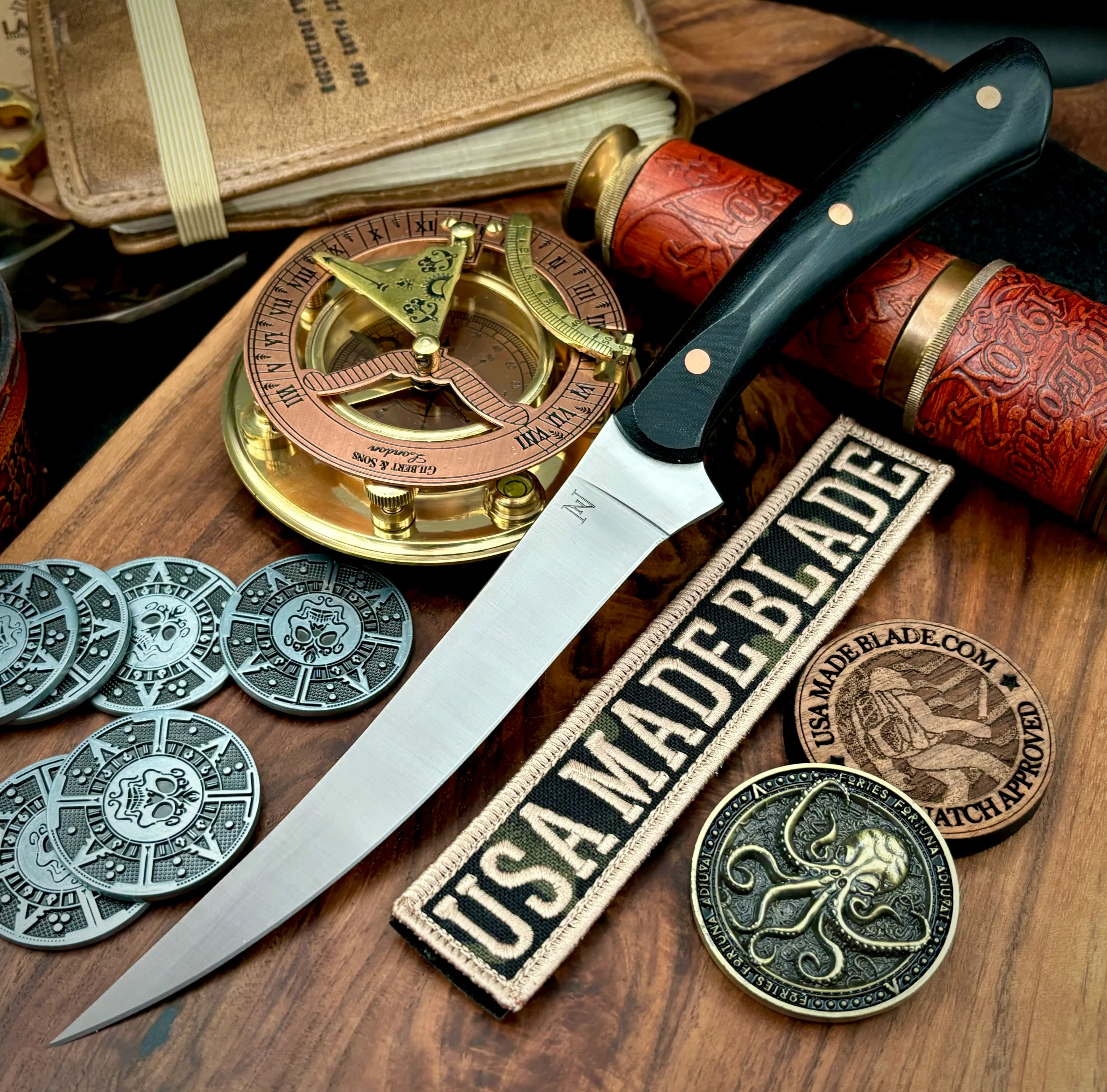 Nicholas Nichols Filet Knife with Nitro V Black Micarta Handles and Copper Pins