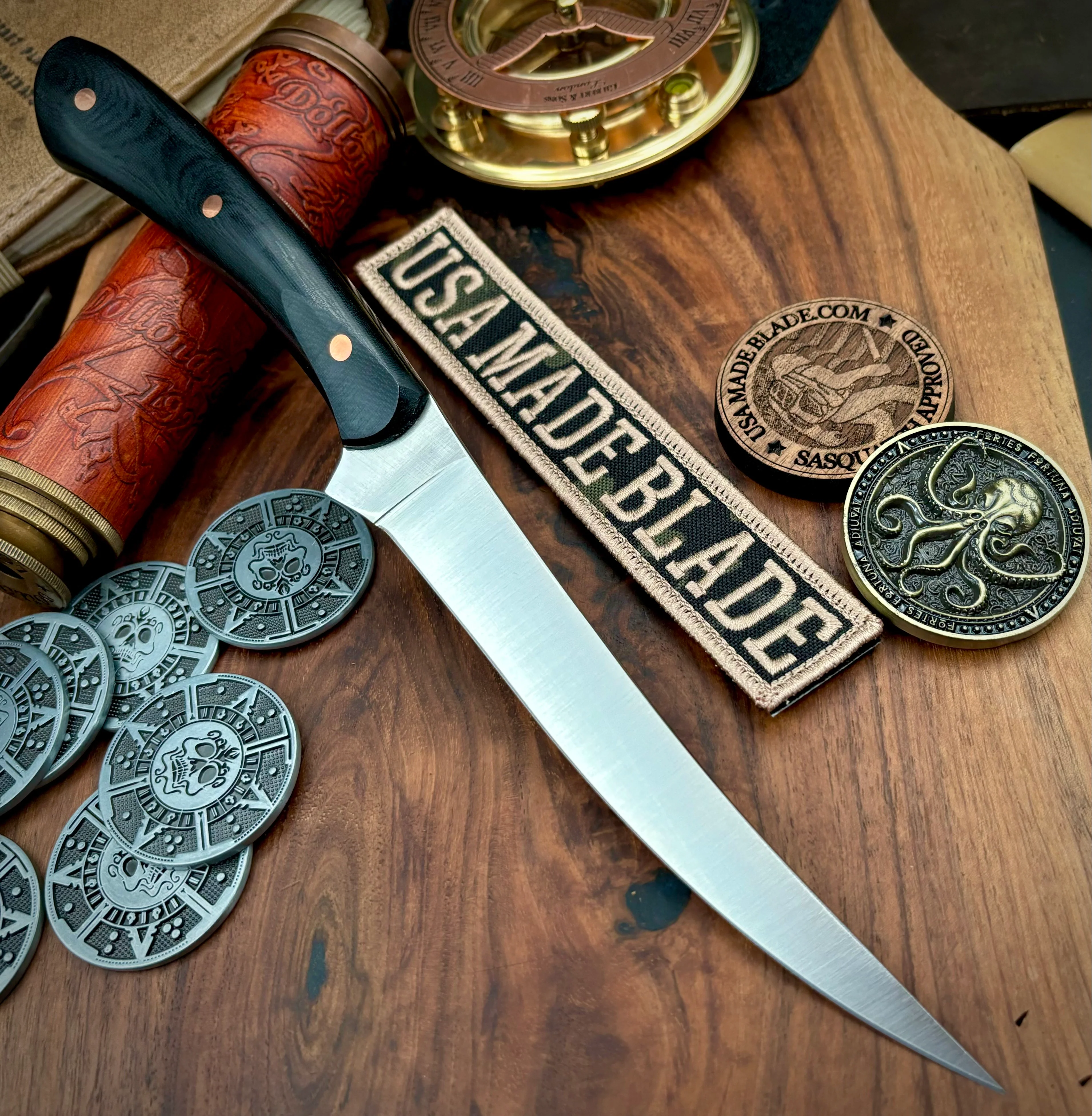 Nicholas Nichols Filet Knife with Nitro V Black Micarta Handles and Copper Pins - Image 2