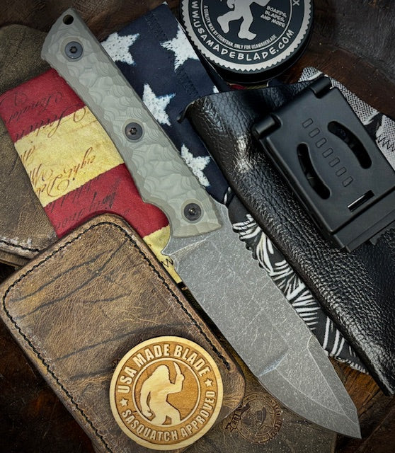 No7 Knife Company Hostile with Rock Pattern Grey G10 and Dark Stonewashed Nitro-V Steel - Image 2