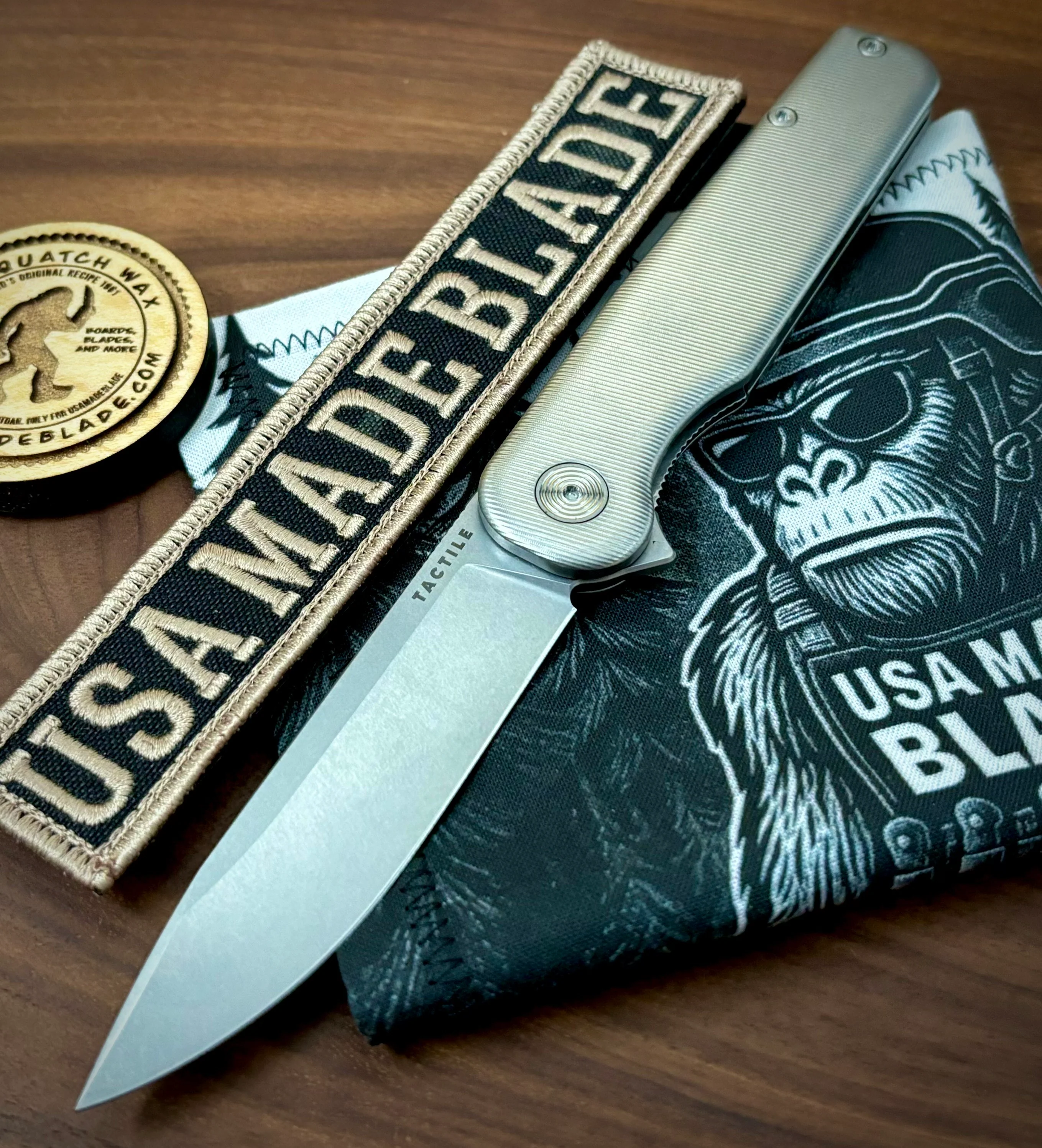 Rockwall Flipper with Stonewashed Magnacut Blade Countoured Ti Handles with Ti Hardware from Tactile Knife Co.