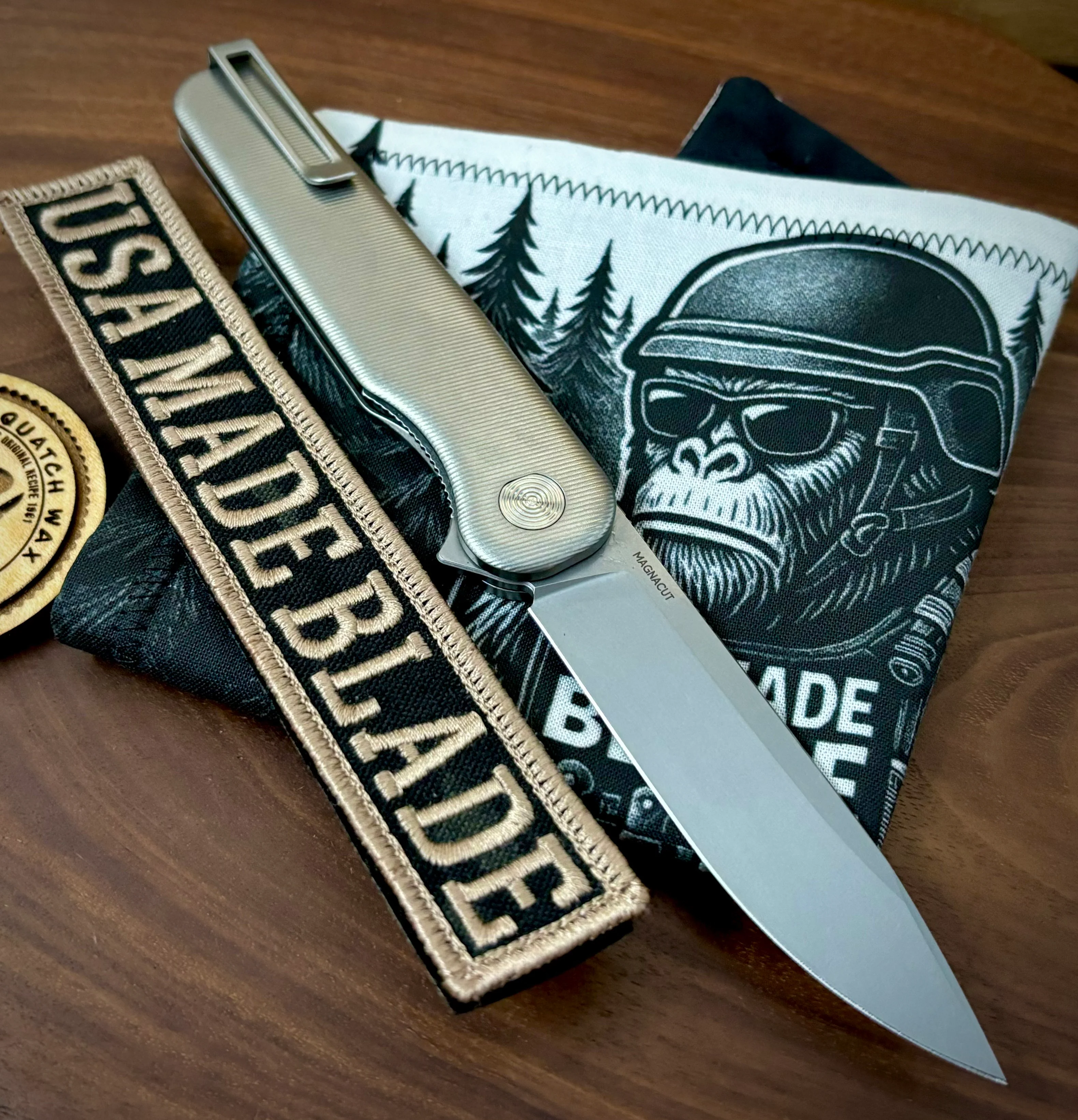 Rockwall Flipper with Stonewashed Magnacut Blade Countoured Ti Handles with Ti Hardware from Tactile Knife Co. - Image 2