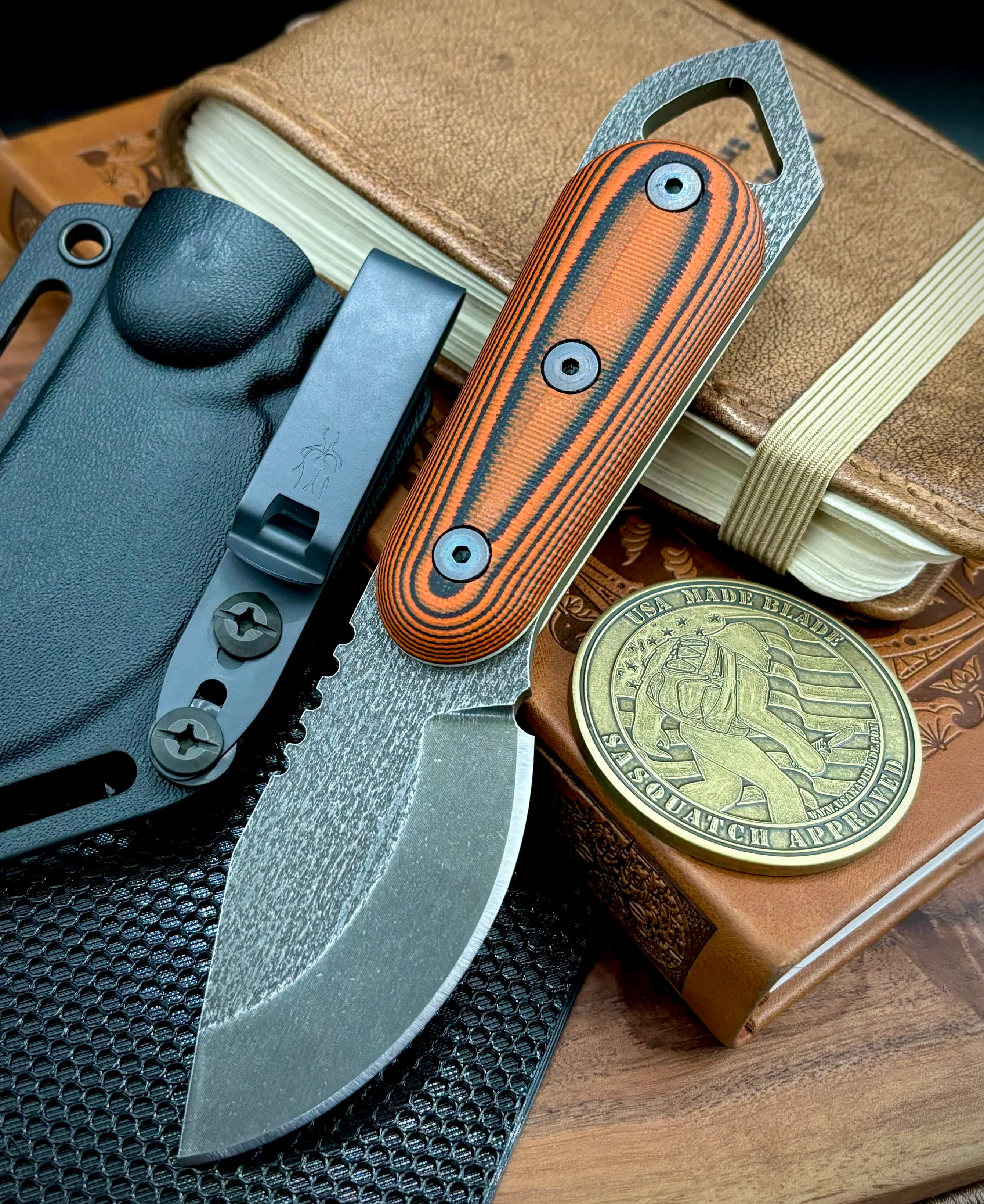 Shed Knives Skur with Atlantic Orange/Black G10 Handles and 154-CM Steel