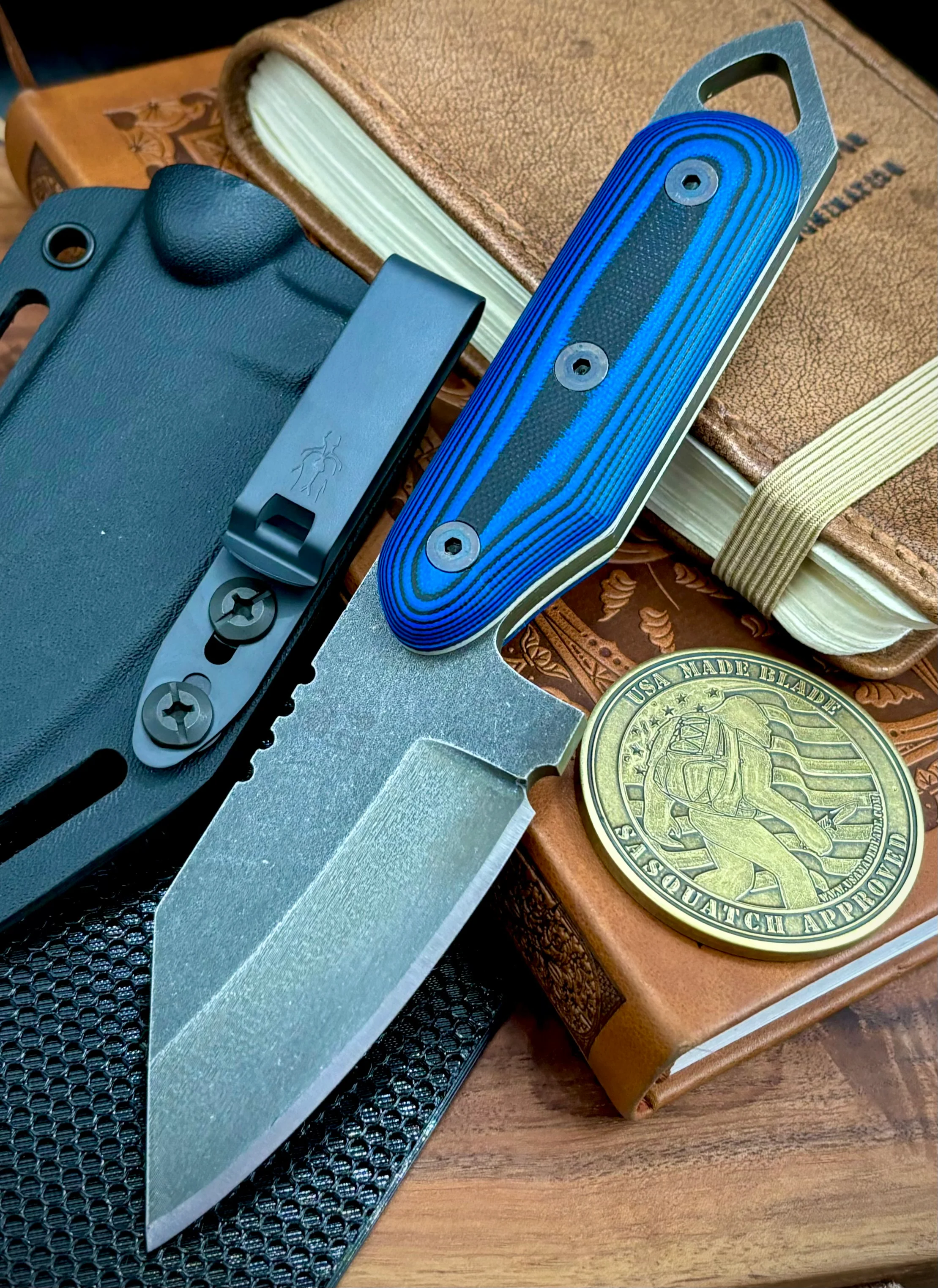 Shed Knives U.S. Tanto with Blue/Black G10 Handles and 154-CM Steel